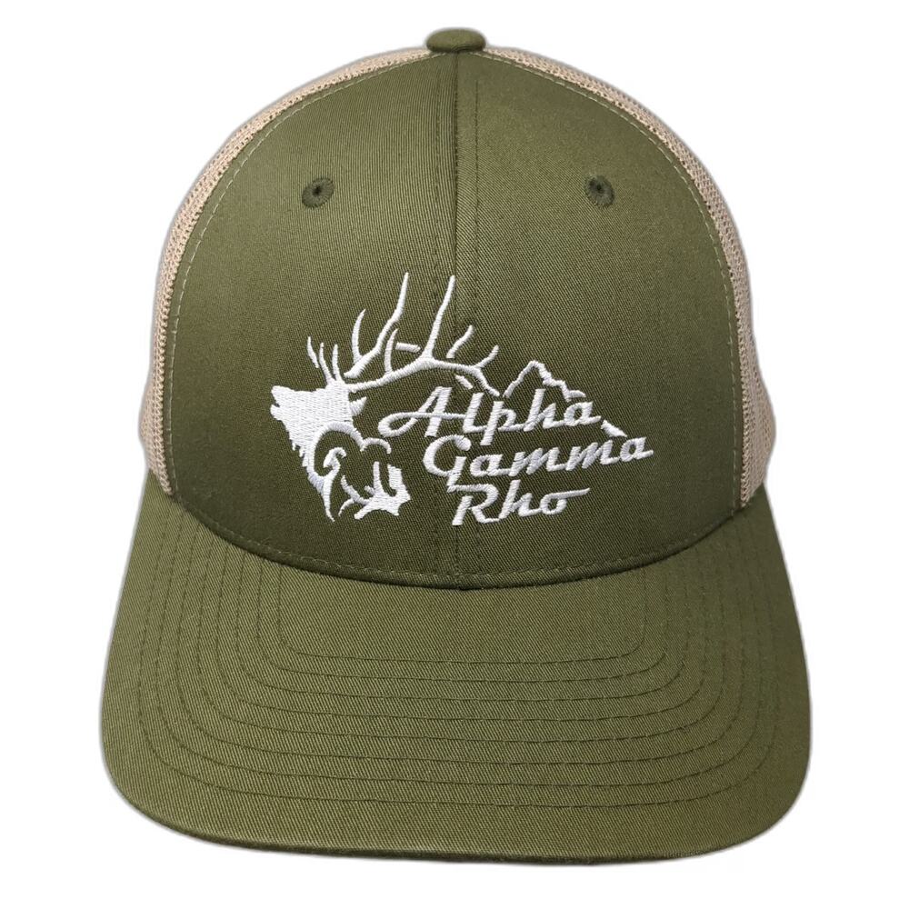 Yupoong Trucker Hat Green One Size Alpha Gamma Rho Elk Mountain Mesh Snapback